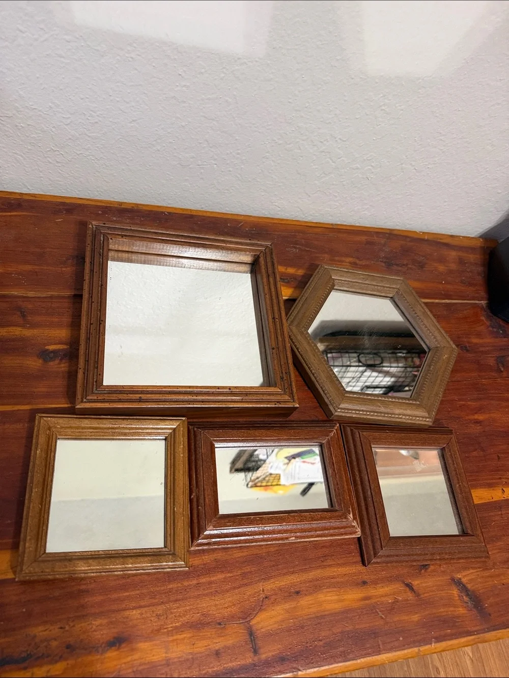 Vintage mirrors in wood frame set 5 mirrors cottagecore granny country rustic